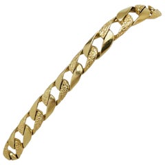 14 Karat Yellow Gold Men's Heavy Textured and Polished Curb Link Bracelet
