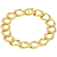 14 Karat Yellow Gold Men's Hexagon Flat Curb Link Bracelet