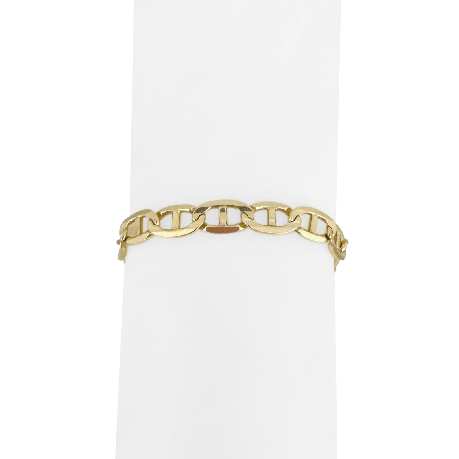14 Karat Gelbgold Herren poliertes Mariner-Gliederarmband Italien 5