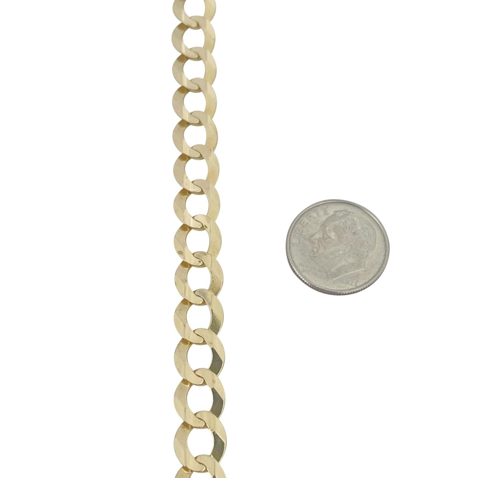 Women's or Men's 14 Karat Yellow Gold Men's Semi Solid Curb Link Bracelet For Sale