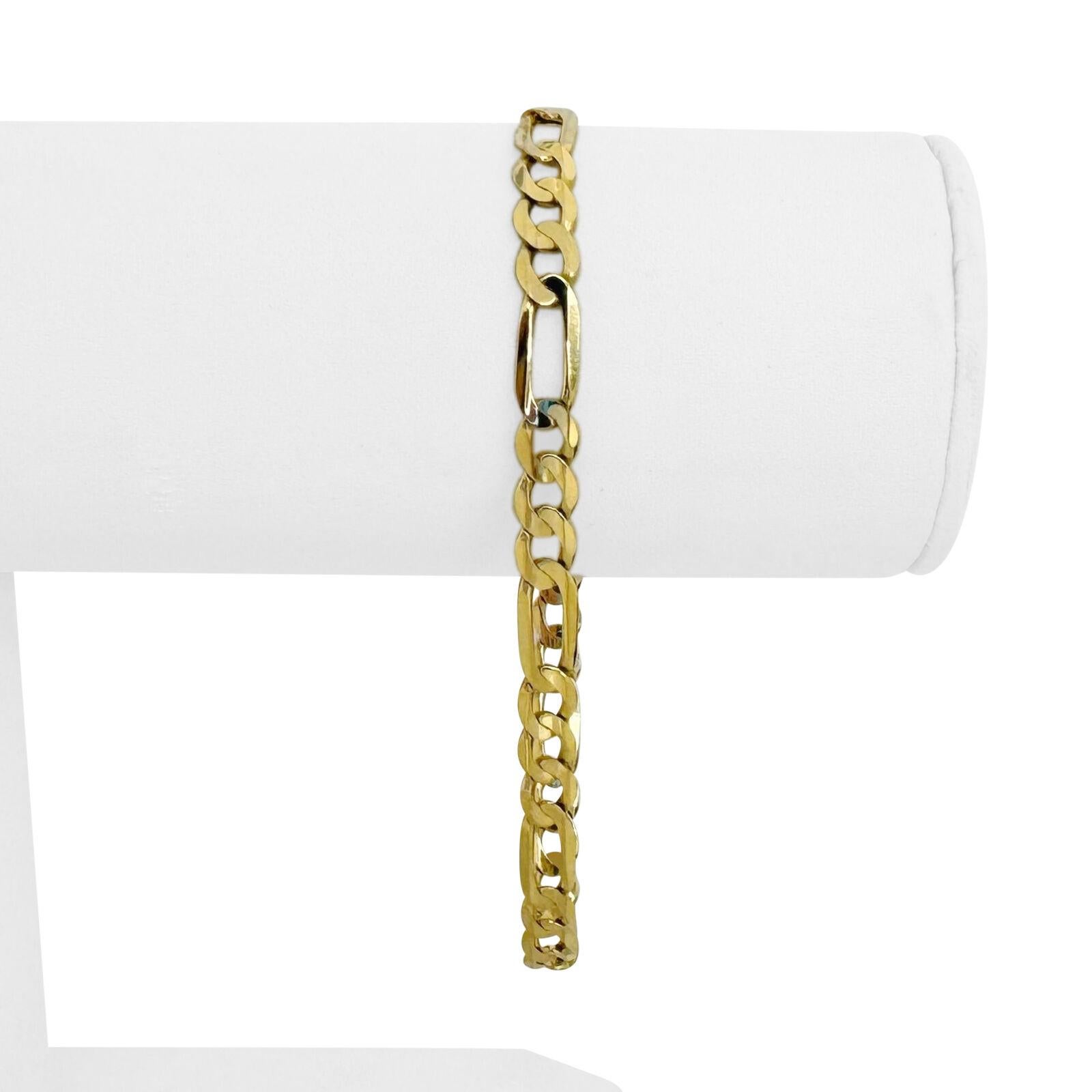 14k Yellow Gold 6.2g Men's Semi Solid 5mm Figaro Link Bracelet 8