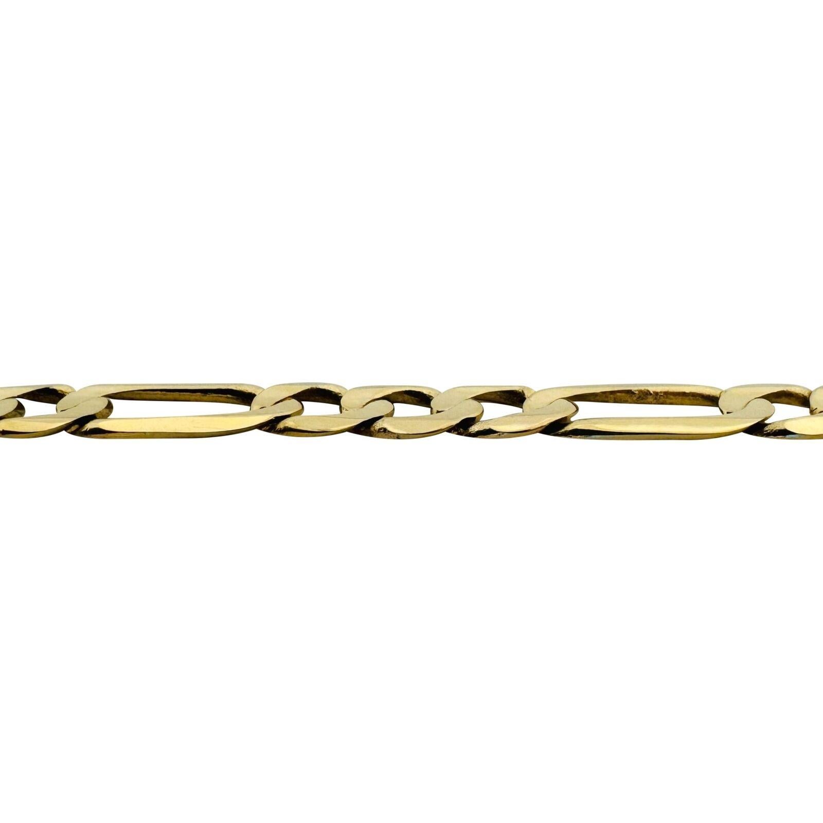 14 Karat Yellow Gold Men's Semi Solid Figaro Link Bracelet In Good Condition In Guilford, CT