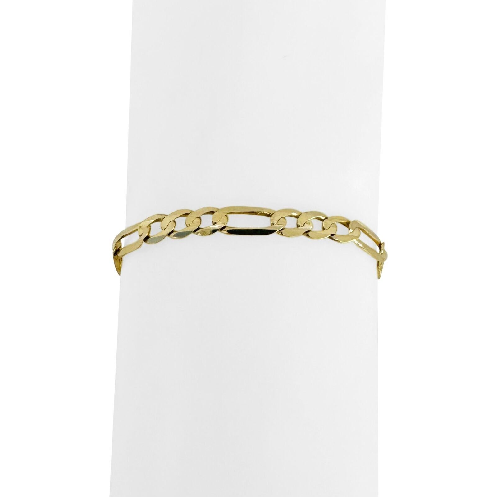 14 Karat Yellow Gold Men's Semi Solid Figaro Link Bracelet 1