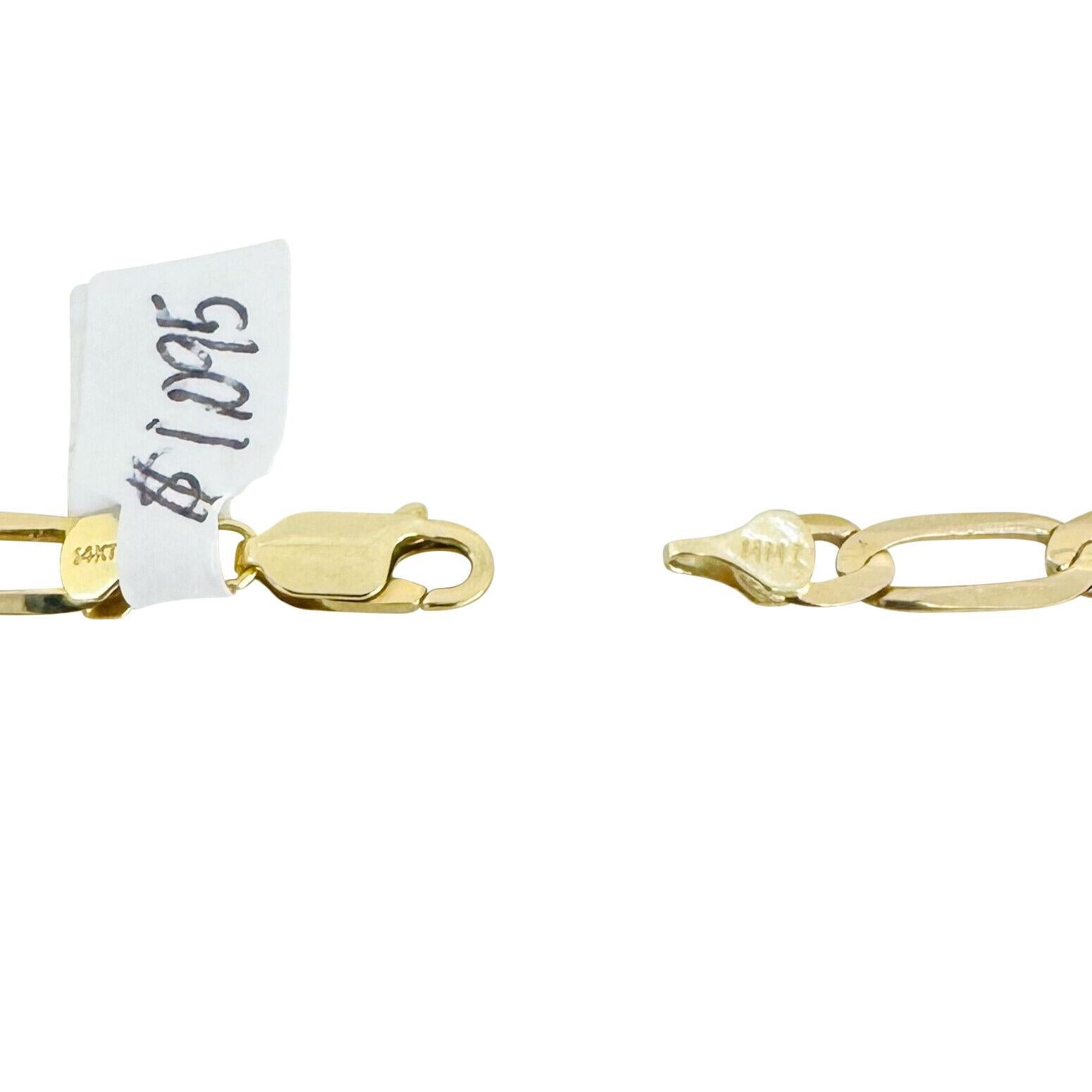 14 Karat Yellow Gold Men's Semi Solid Figaro Link Bracelet 4