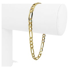 14 Karat Yellow Gold Men's Semi Solid Figaro Link Bracelet