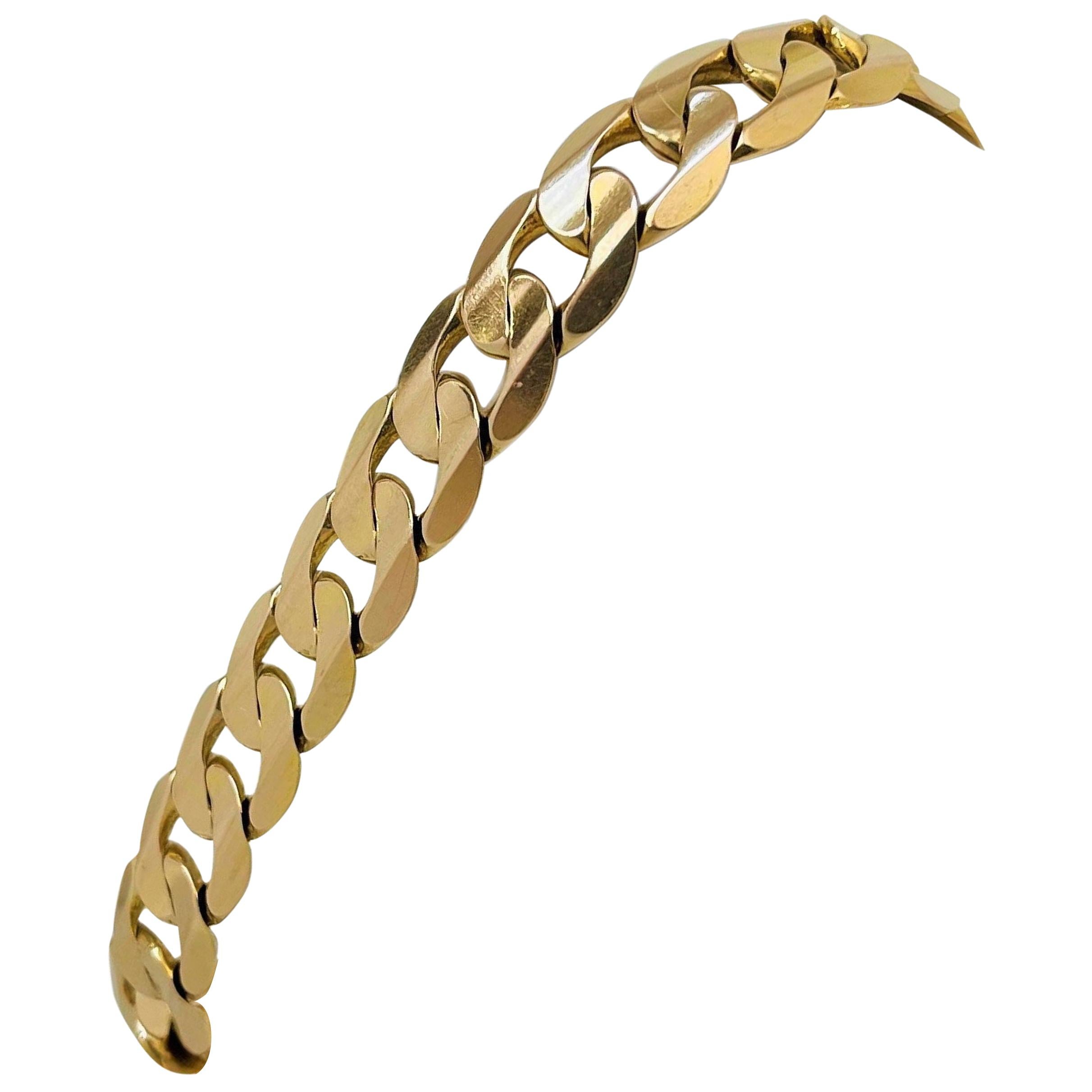 14 Karat Yellow Gold Men's Solid Heavy Curb Link Bracelet, Italy