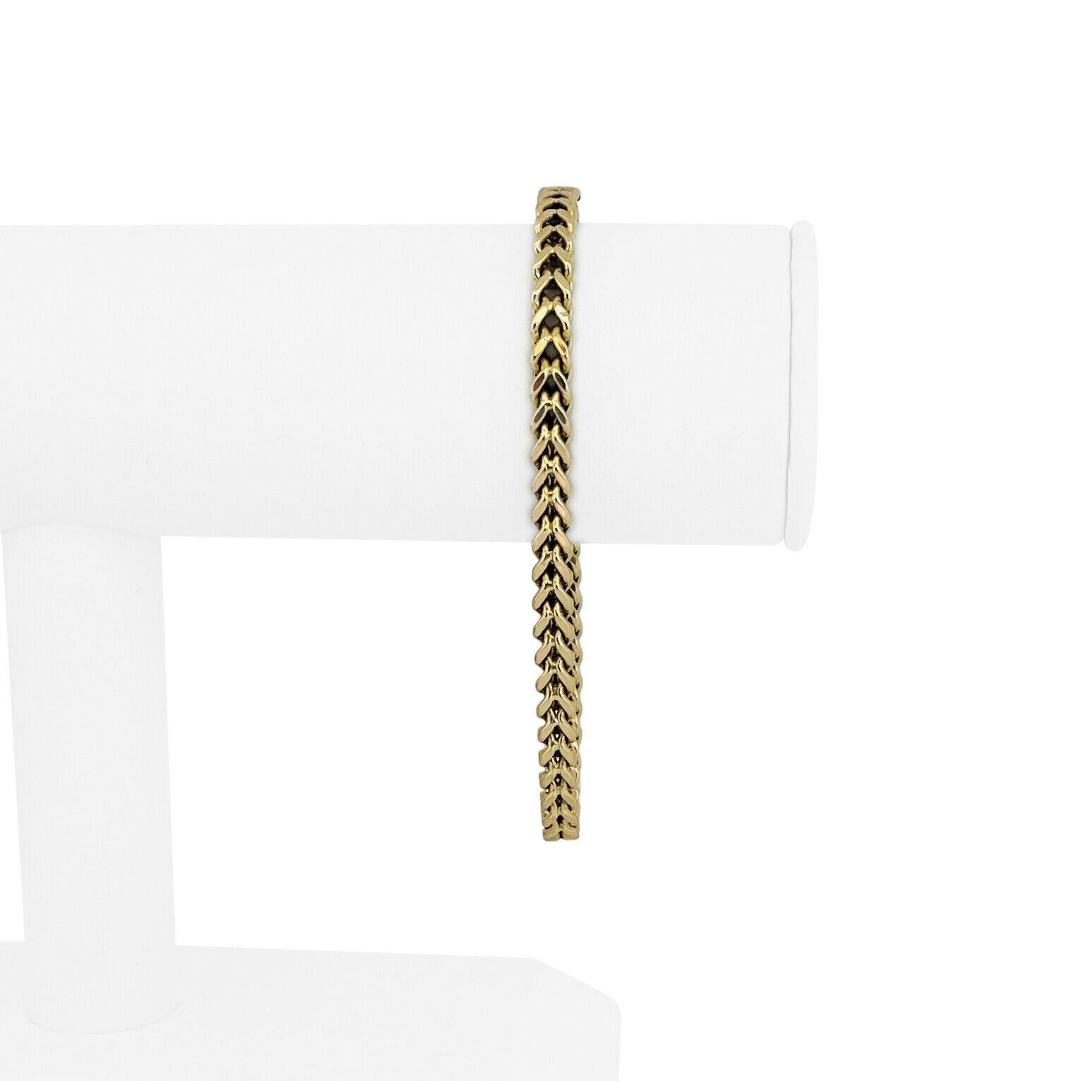 14k Yellow Gold 8.9g Men's Squared 4mm Franco Link Chain Bracelet 8