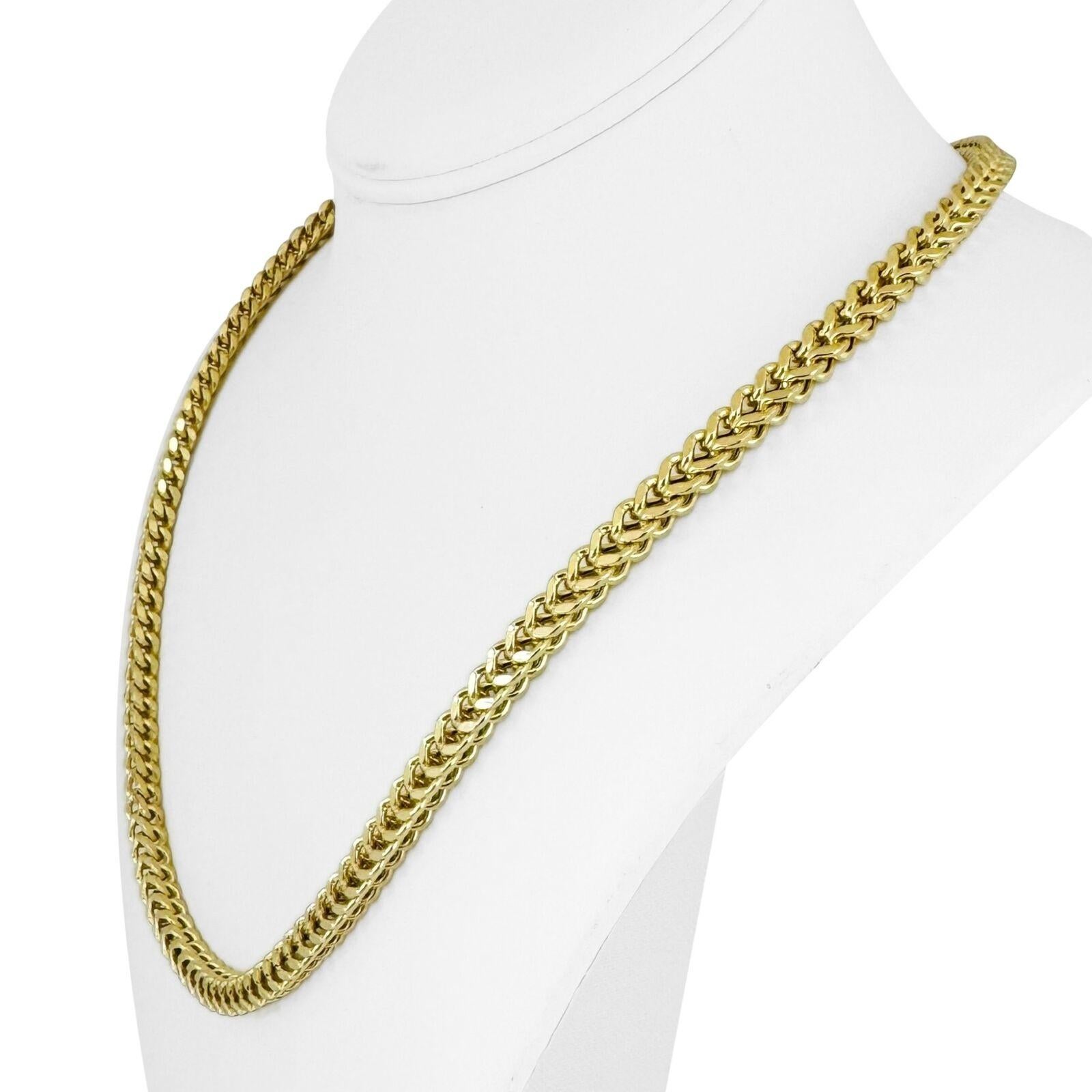 14 Karat Yellow Gold Men's Thick Squared Franco Link Chain Necklace In Good Condition For Sale In Guilford, CT