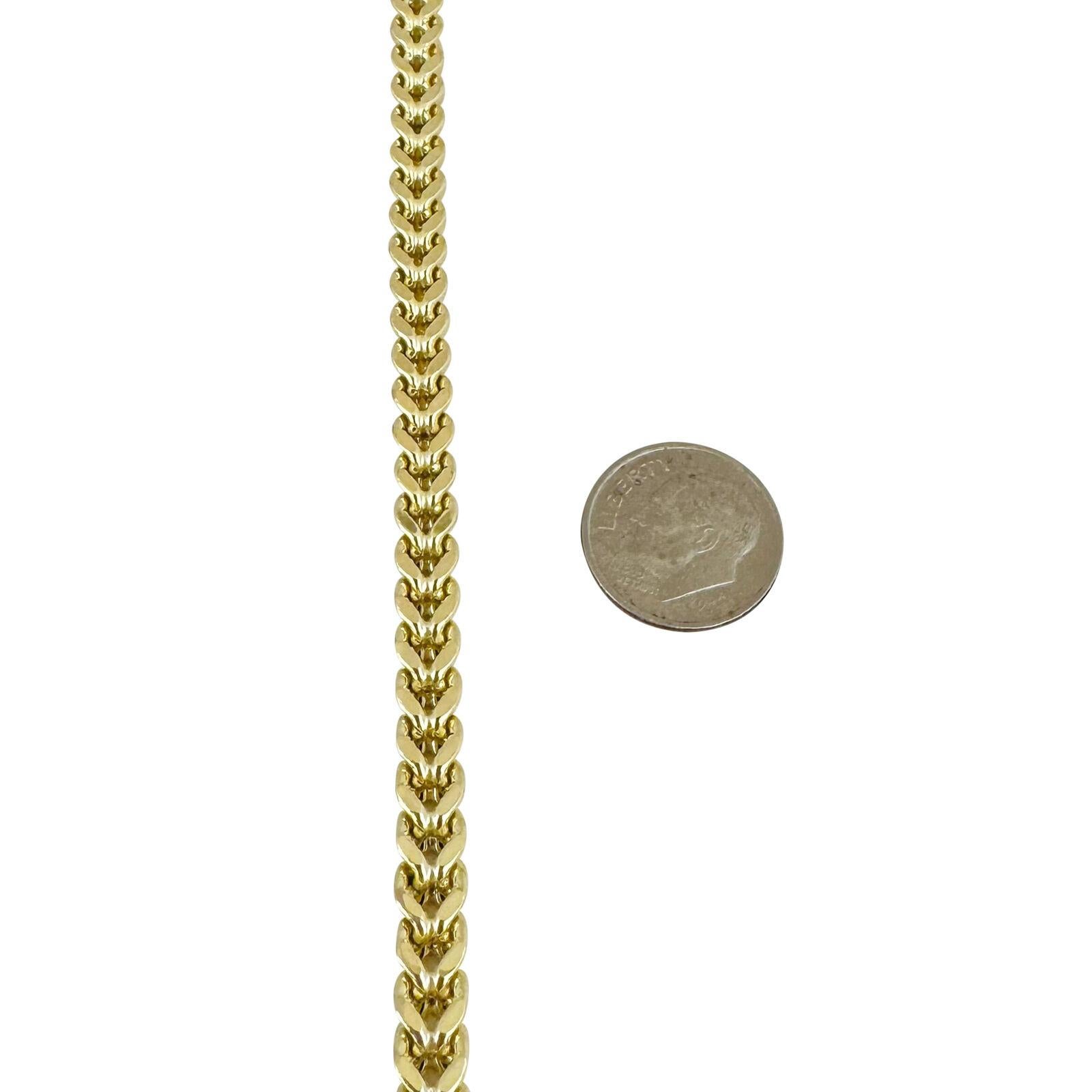 14 Karat Yellow Gold Men's Thick Squared Franco Link Chain Necklace For Sale 2