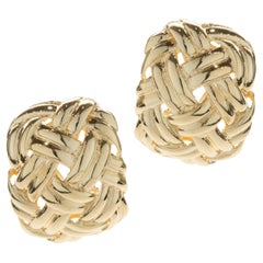14 Karat Yellow Gold Mesh Style Huggie Hoop Earrings