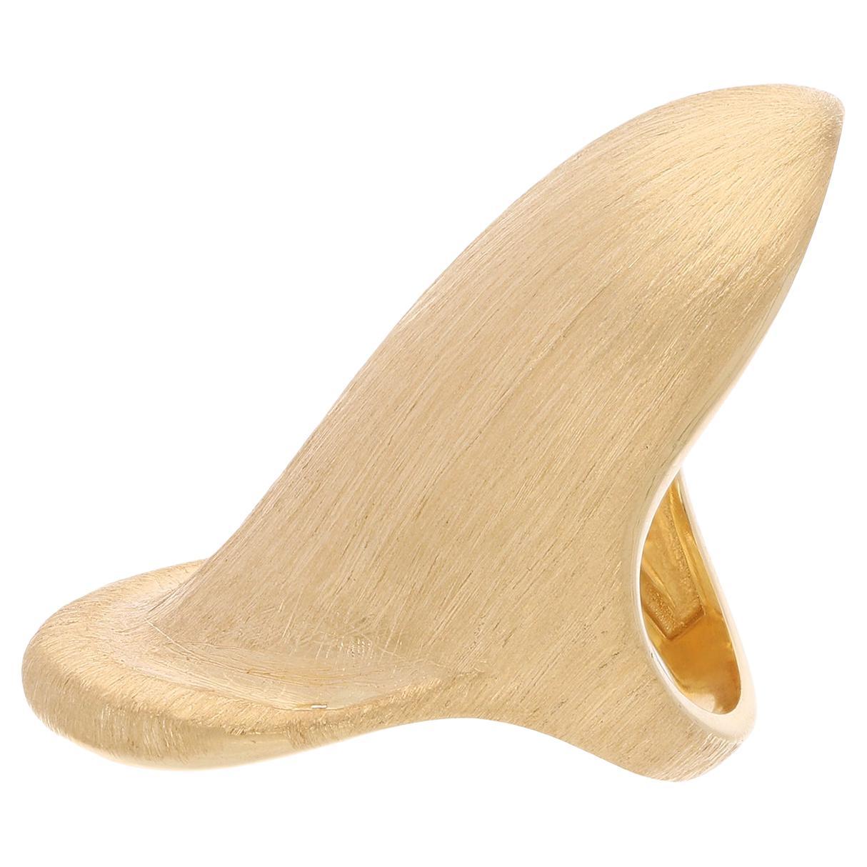 14 Karat Yellow Gold Mette Finish Long Midi Cigar Band Ring Handmade Jewelry