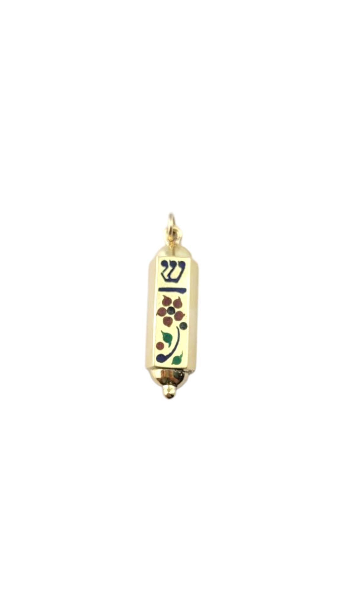 14 Karat Yellow Gold Mezuzah Enamel Pendant #21263