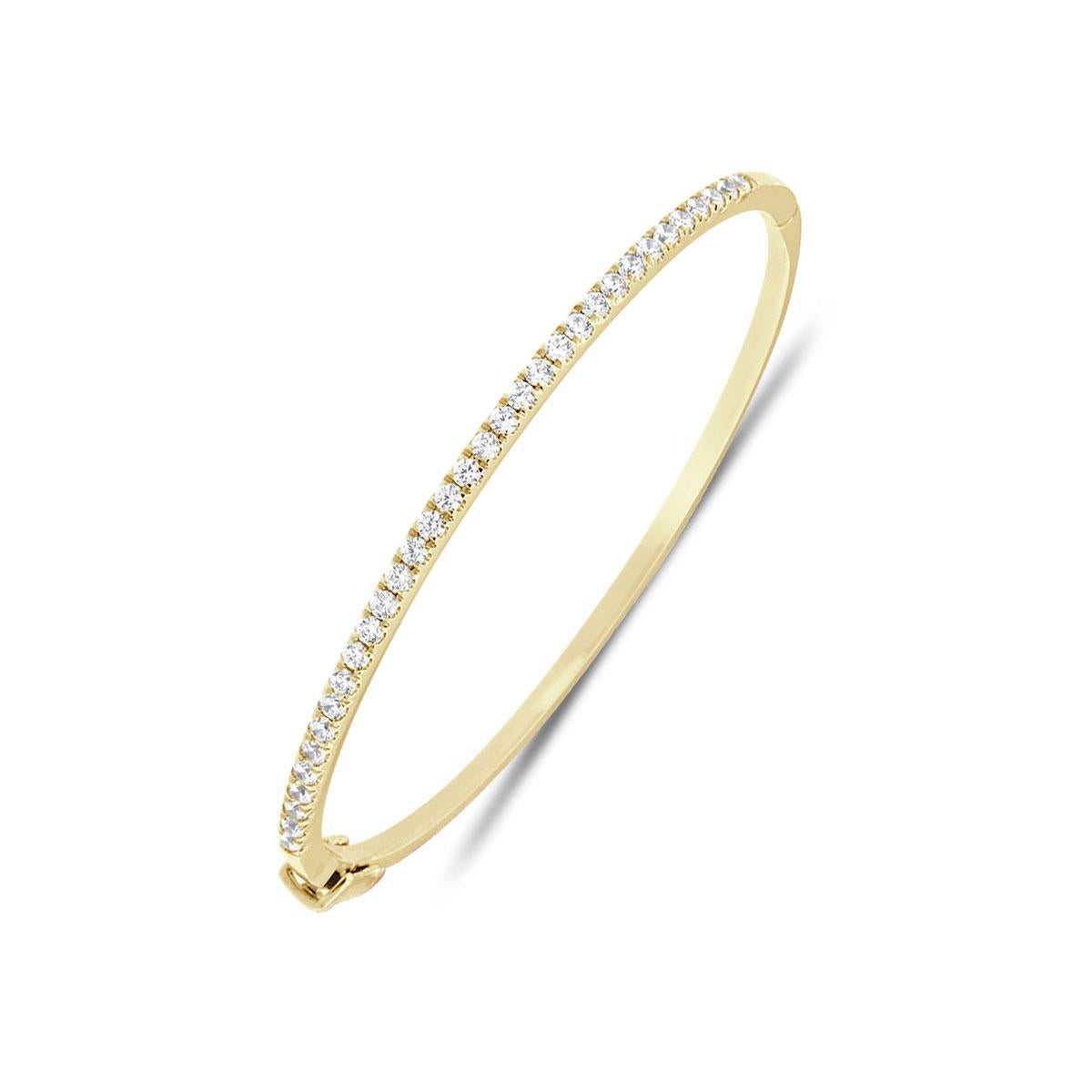 Round Cut 14 Karat Yellow Gold Micro-Prong Diamond Bangle '1 Carat' For Sale