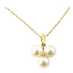 Vintage 14 Karat Yellow Gold Mikimoto Pearl and Diamond Pendant