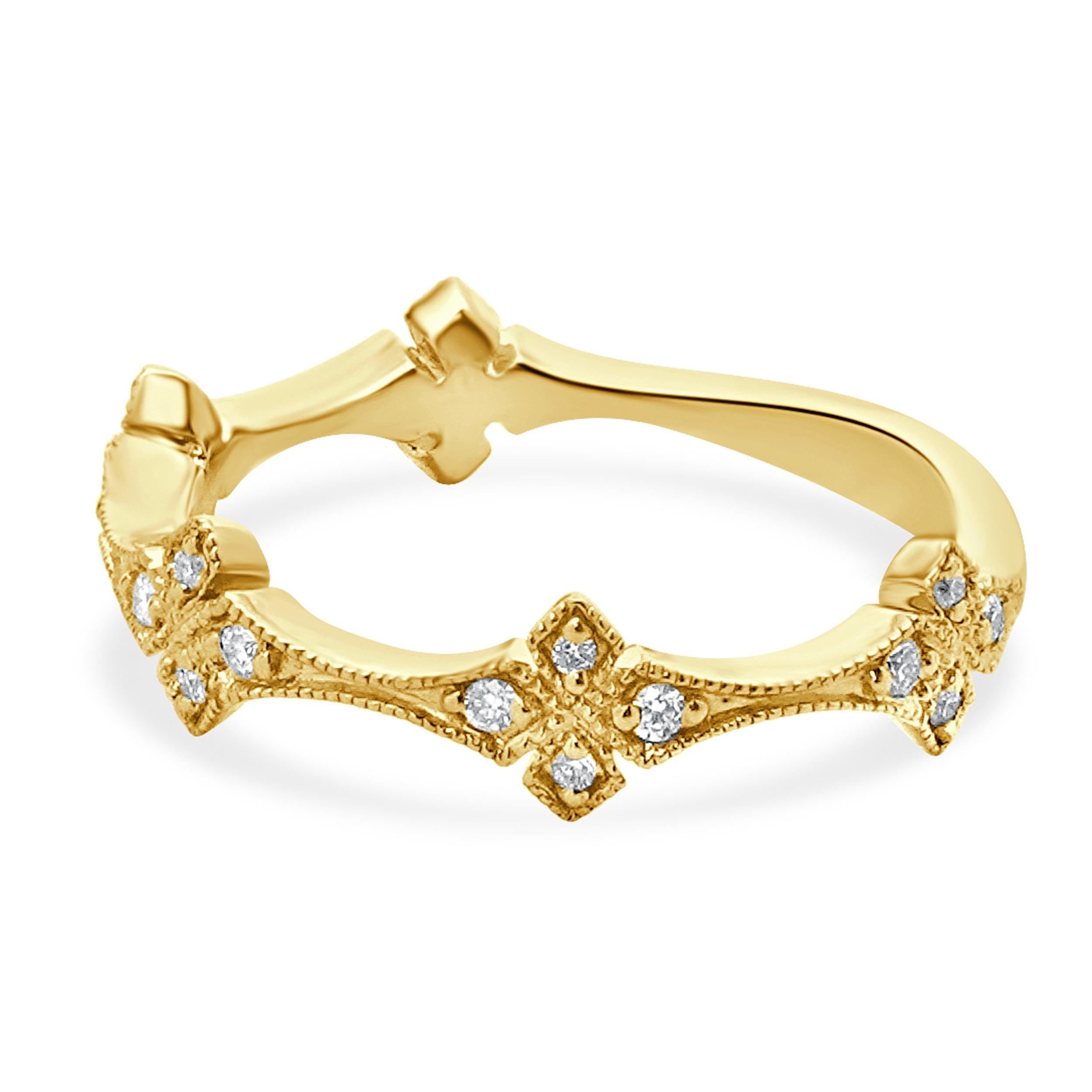 Concepteur : personnalisé
Matériau : Or jaune 14K
Diamant : 20 diamants ronds de taille brillant = 0,14cttw
Couleur : G
Clarté : SI1
Taille de la bague : 7 (veuillez prévoir deux jours de livraison supplémentaires pour les demandes de taille)
Poids