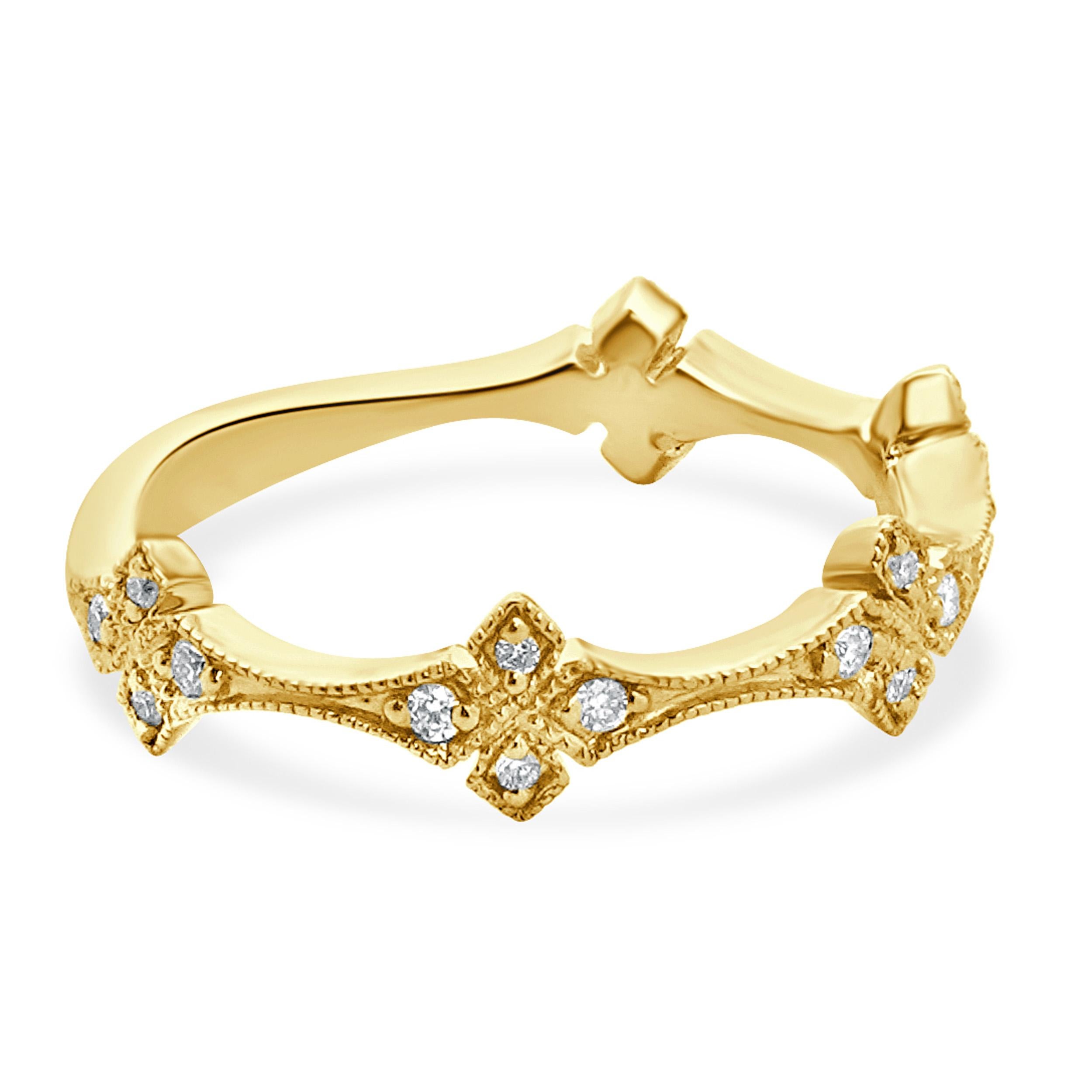 Bague empilable en or jaune 14 carats avec diamants Milgrain Excellent état - En vente à Scottsdale, AZ