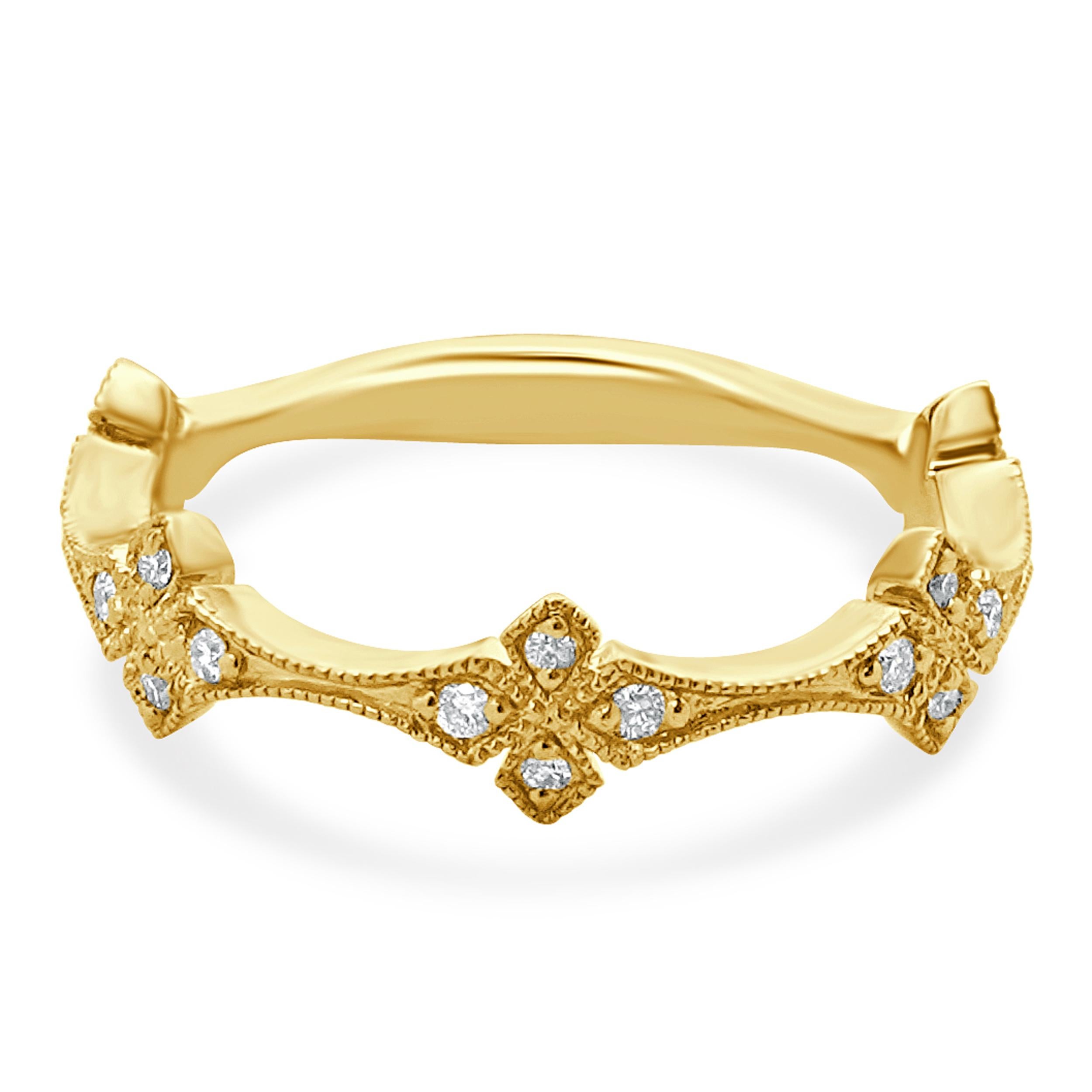 14 Karat Yellow Gold Milgrain Stack Diamond Band