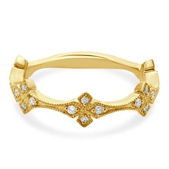 14 Karat Yellow Gold Milgrain Stack Diamond Band