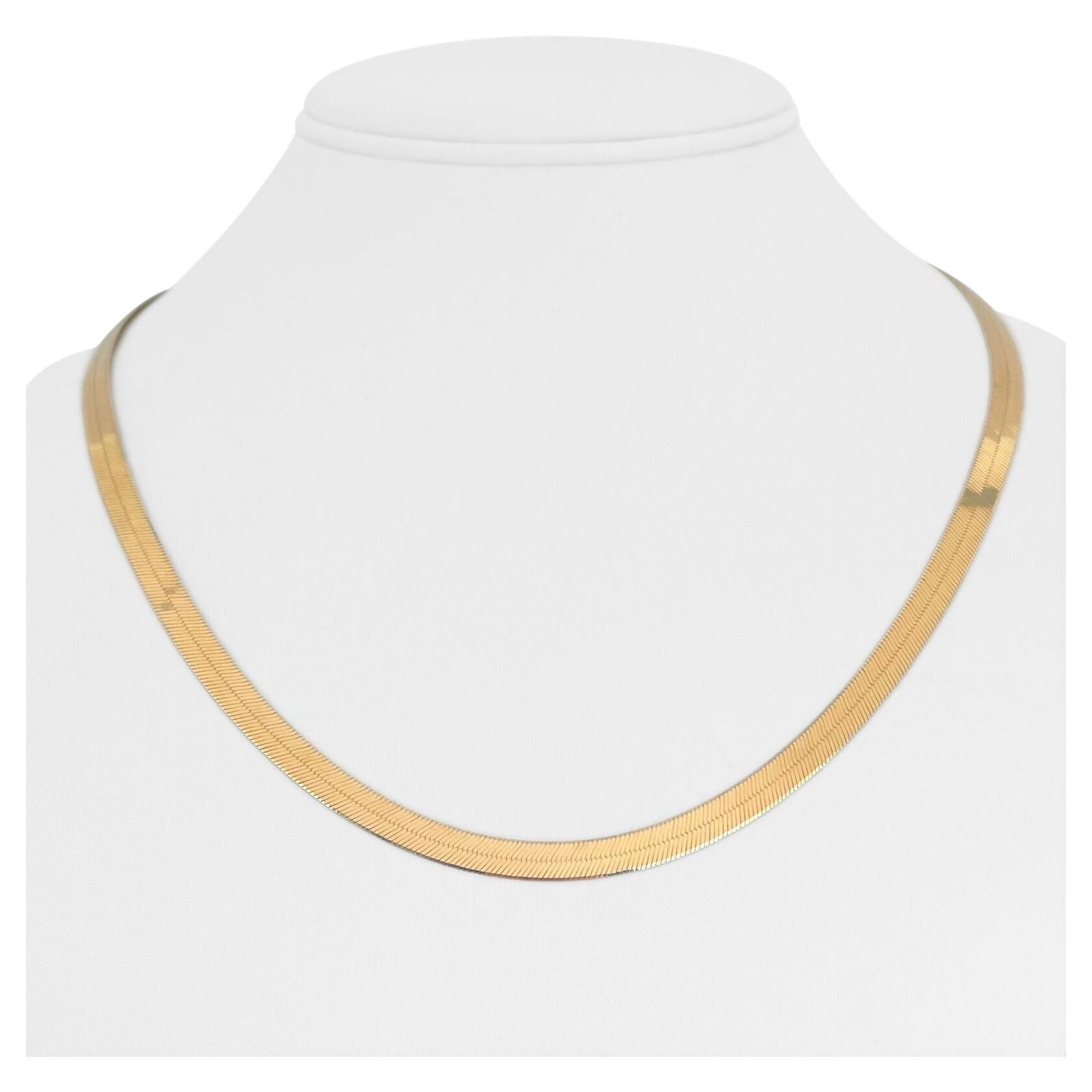 14 Karat Yellow Gold Milor Flat Herringbone Link Chain Necklace Italy
