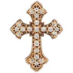 14 Karat Yellow Gold Mine Cut Cross Brooch Pin/ Pendant