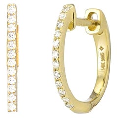 14 Karat Yellow Gold Mini 0.06 Carat Round Diamond Hoop Earrings