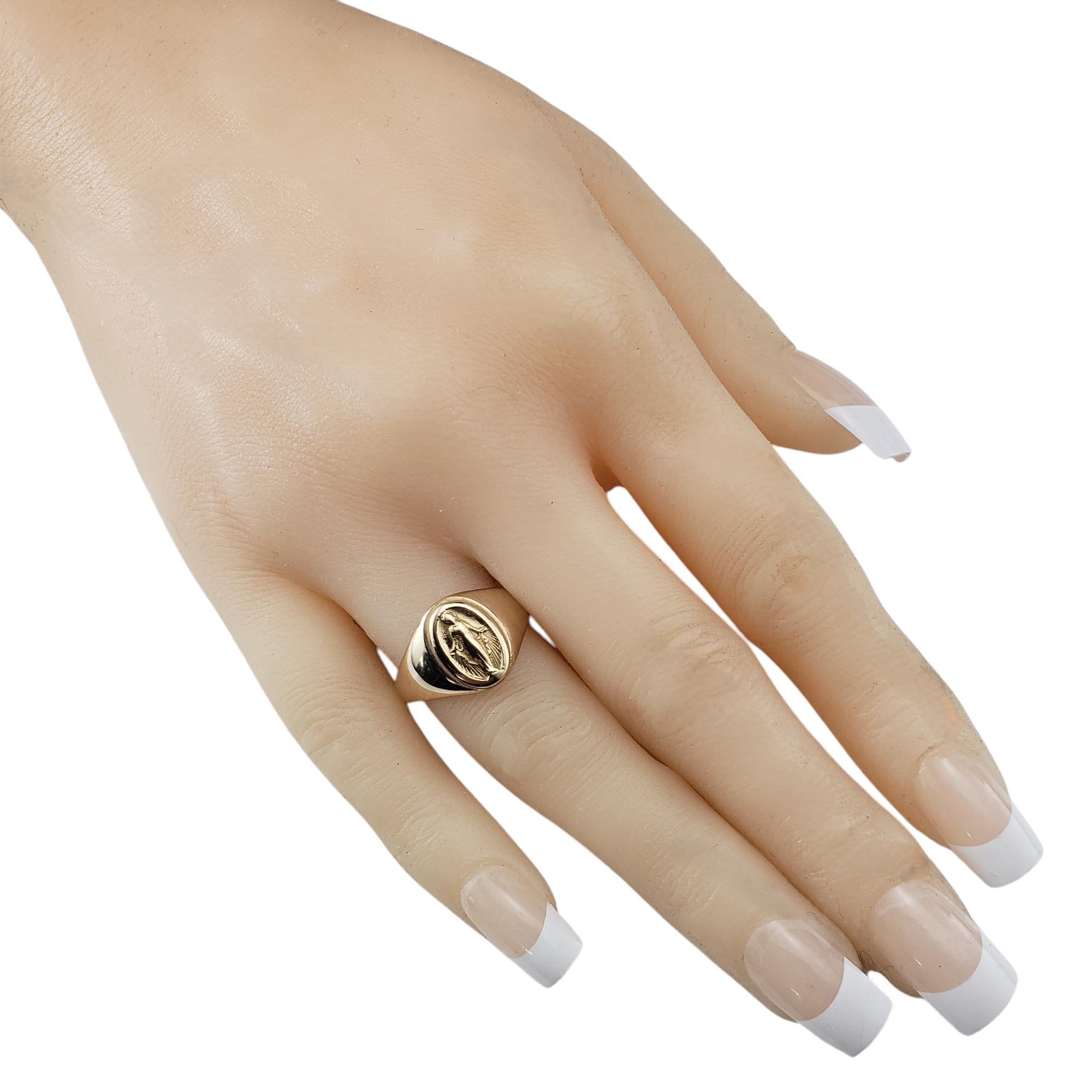 14 Karat Yellow Gold Miraculous Medal Virgin Mary Signet Ring Size 9 #20576 3