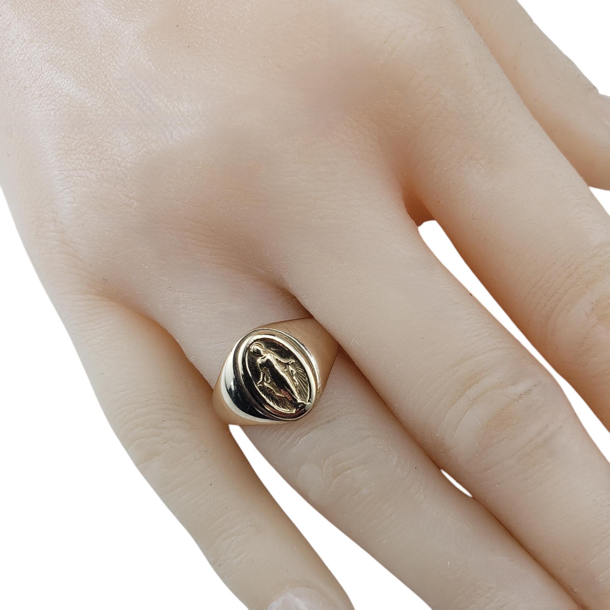 14 Karat Yellow Gold Miraculous Medal Virgin Mary Signet Ring Size 9 #20576 4
