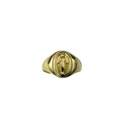 14 Karat Yellow Gold Miraculous Medal Virgin Mary Signet Ring Size 9 #20576