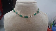 14 Karat Yellow Gold Mismatch Choker Necklace with Uncut Diamond and Emerald