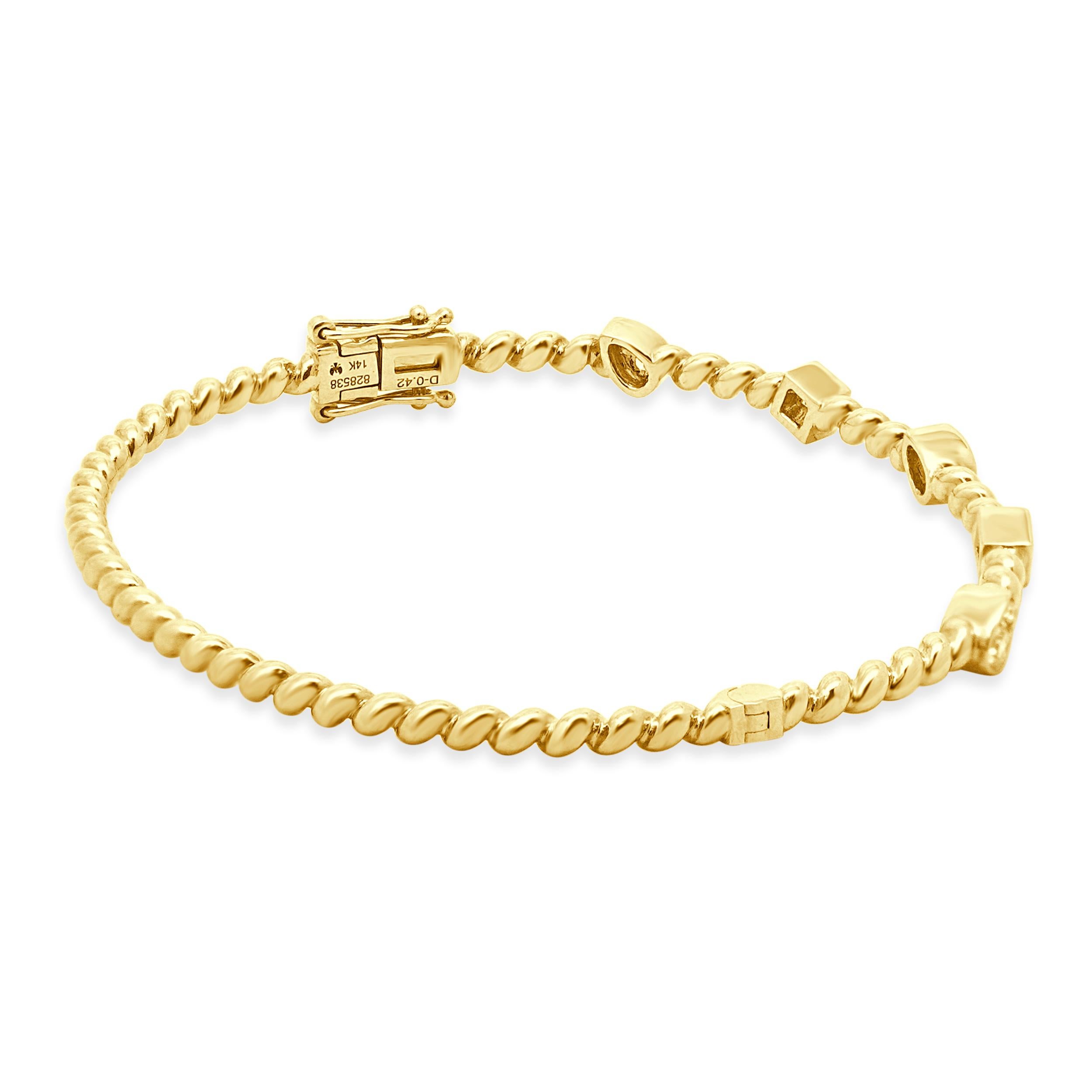 Taille mixte Bracelet jonc en or jaune 14 carats et diamants mixtes en vente
