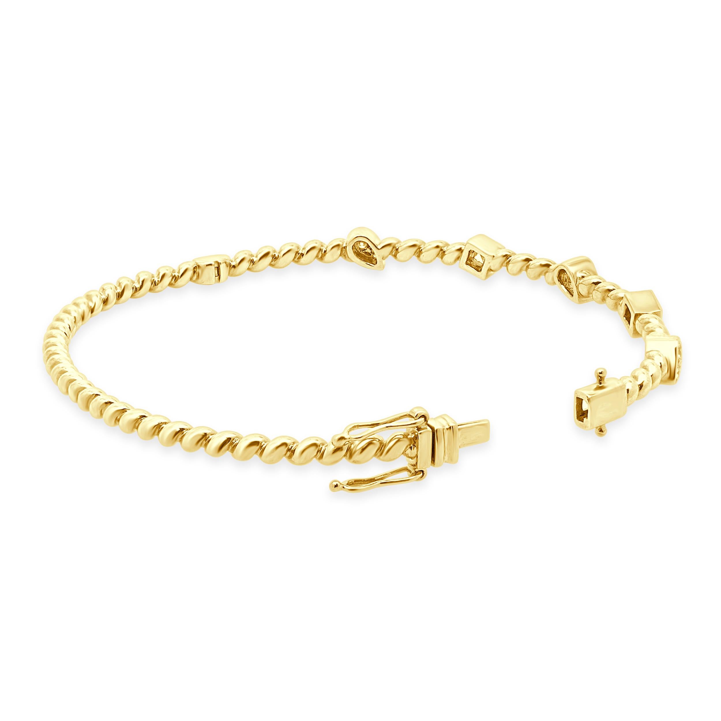 Bracelet jonc en or jaune 14 carats et diamants mixtes Excellent état - En vente à Scottsdale, AZ