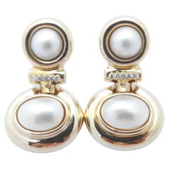 14 Karat Yellow Gold Mobe Pearl and Diamond Earrings