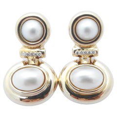 Boucles d'oreilles en or jaune 14 carats, perles Mobe et diamants