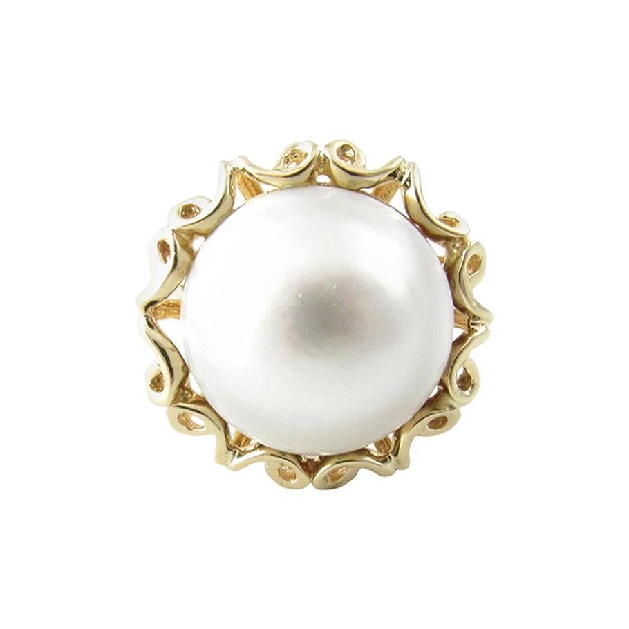 14 Karat Yellow Gold Mobe Pearl Ring For Sale