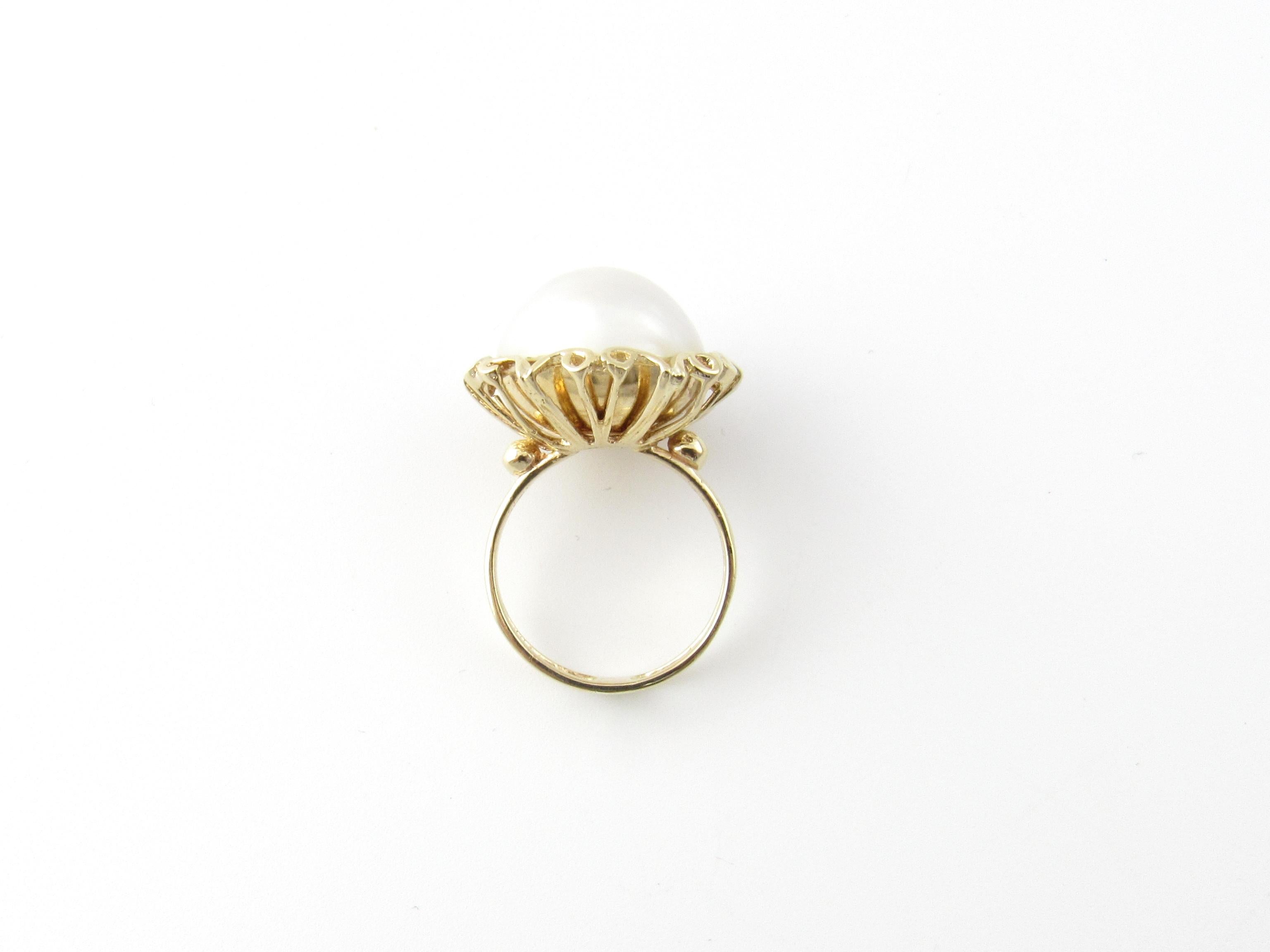 Women's 14 Karat Yellow Gold Mobe Pearl Ring For Sale
