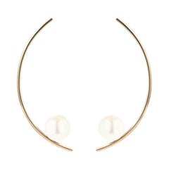 14 Karat Yellow Gold Modern Pearl Earrings