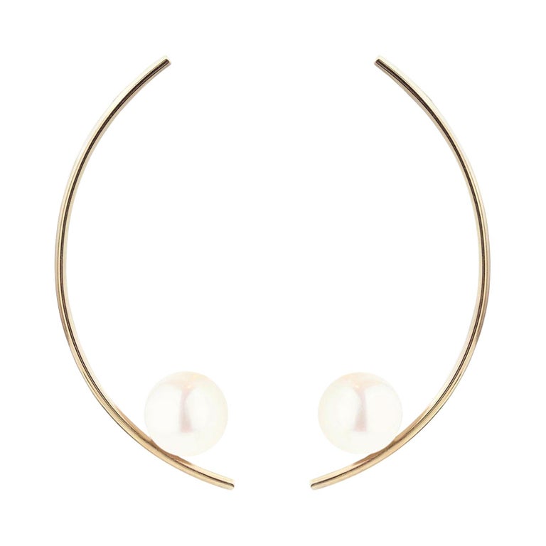 14 Karat Yellow Gold Modern Pearl Earrings For Sale