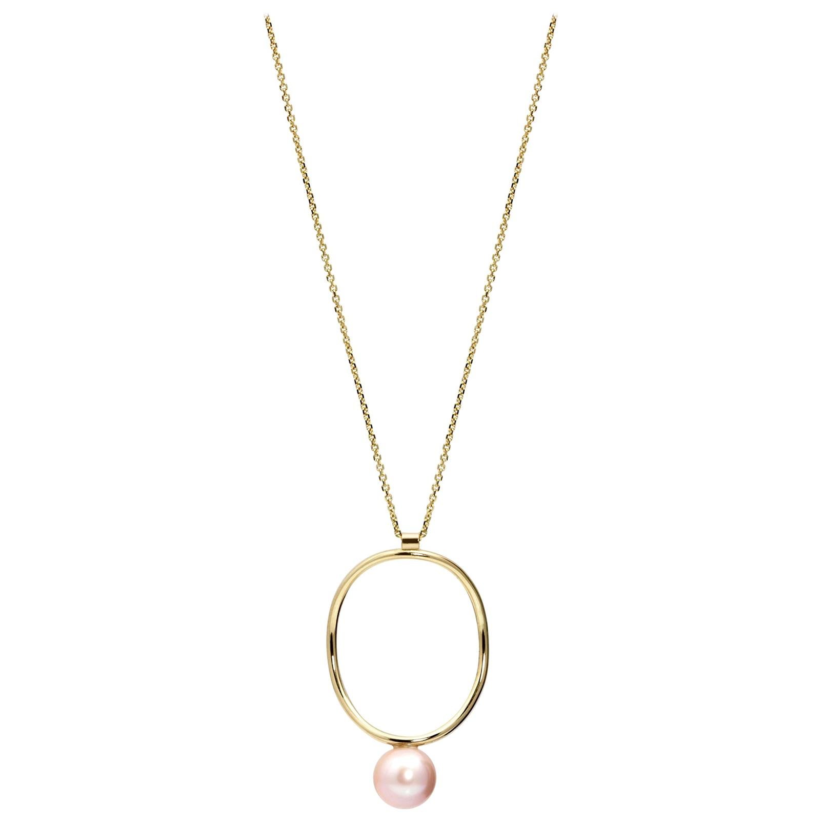14 Karat Yellow Gold Modern Pearl Statement Necklace For Sale