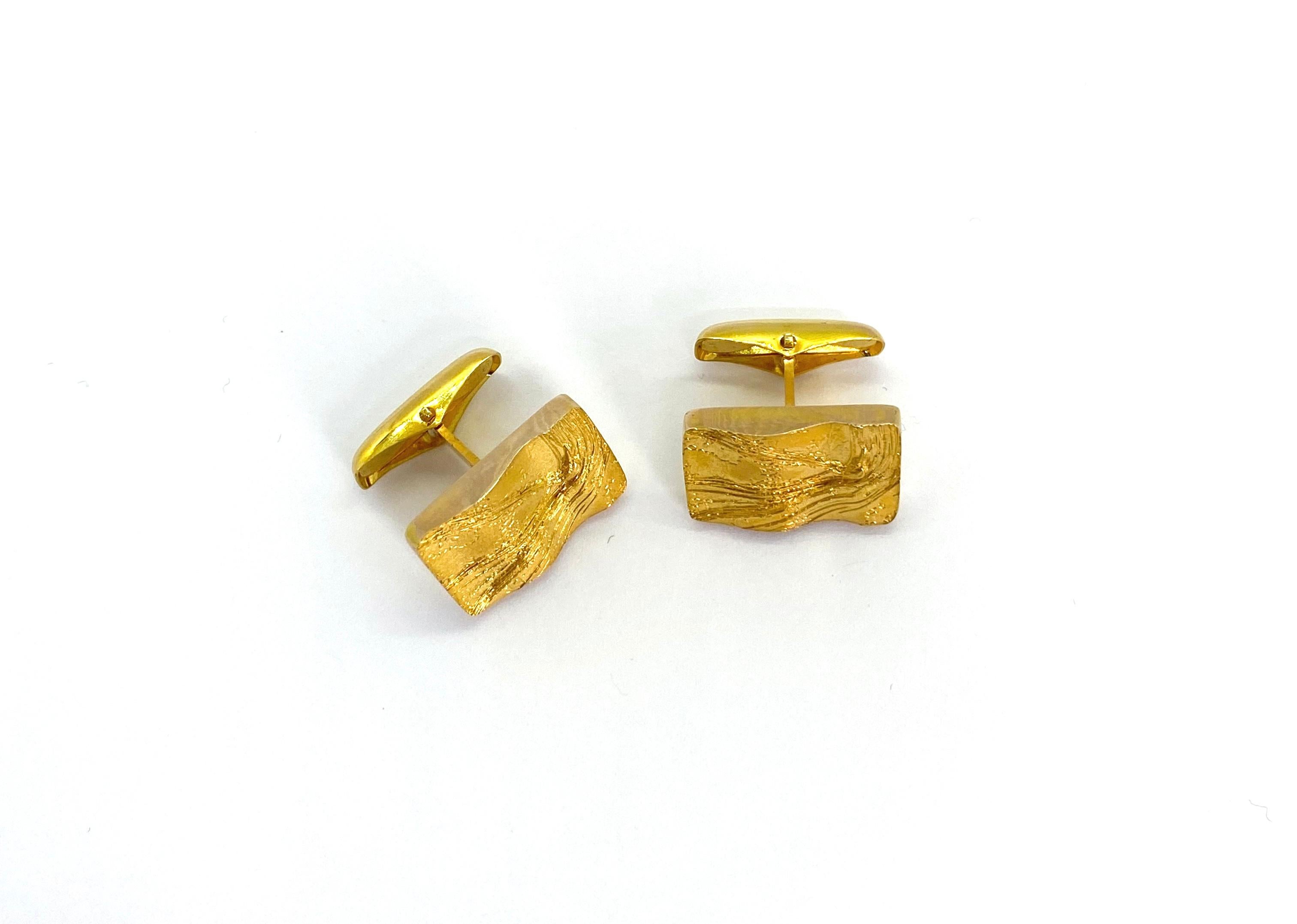 14 Karat Yellow Gold Modernist Cufflinks, Auran Kultaseppä Turku Finland 1