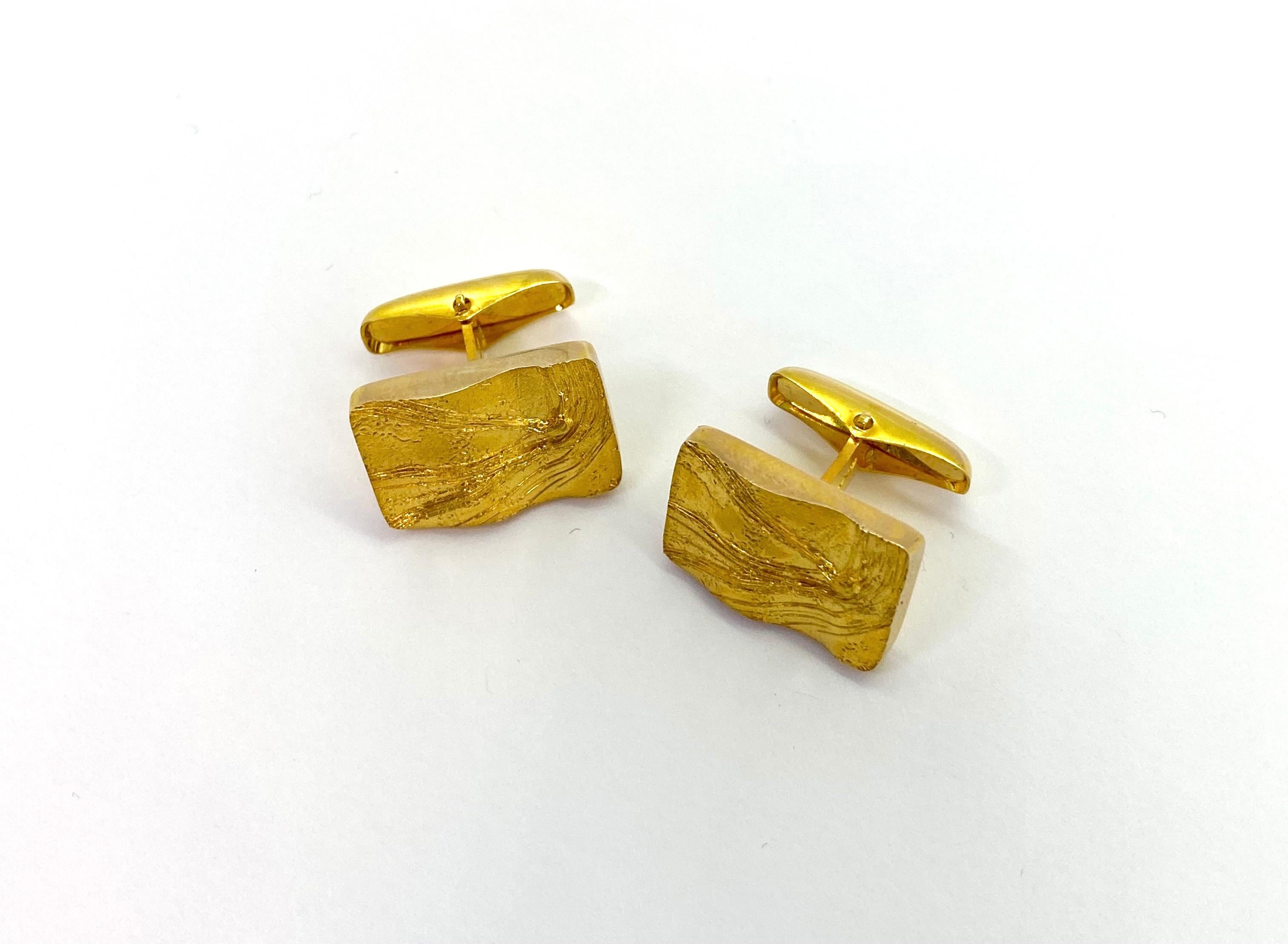 14 Karat Yellow Gold Modernist Cufflinks, Auran Kultaseppä Turku Finland 2