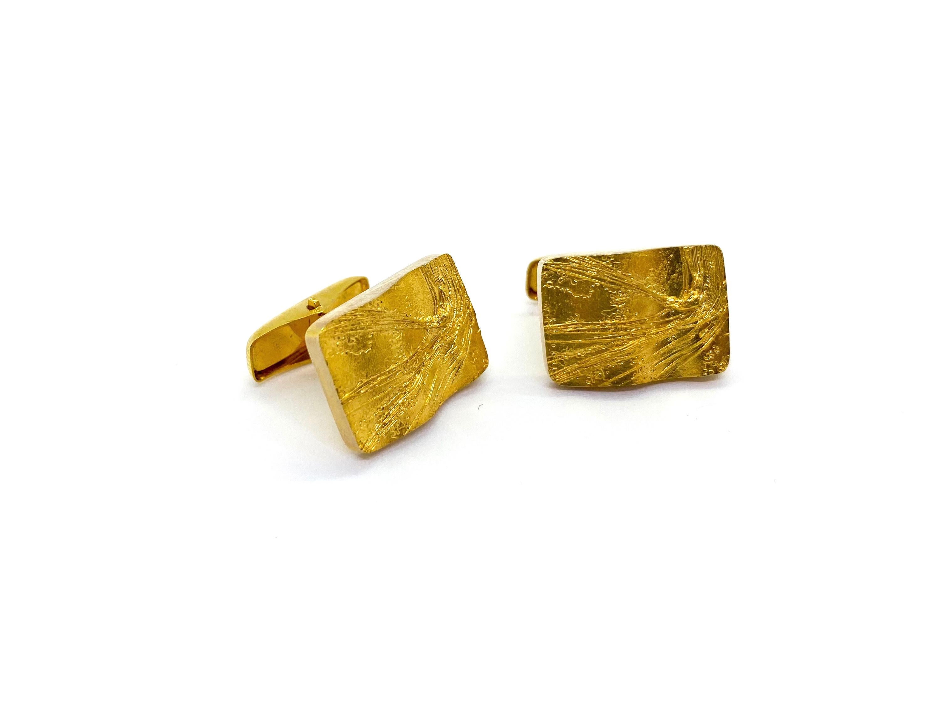 14 Karat Yellow Gold Modernist Cufflinks, Auran Kultaseppä Turku Finland 3