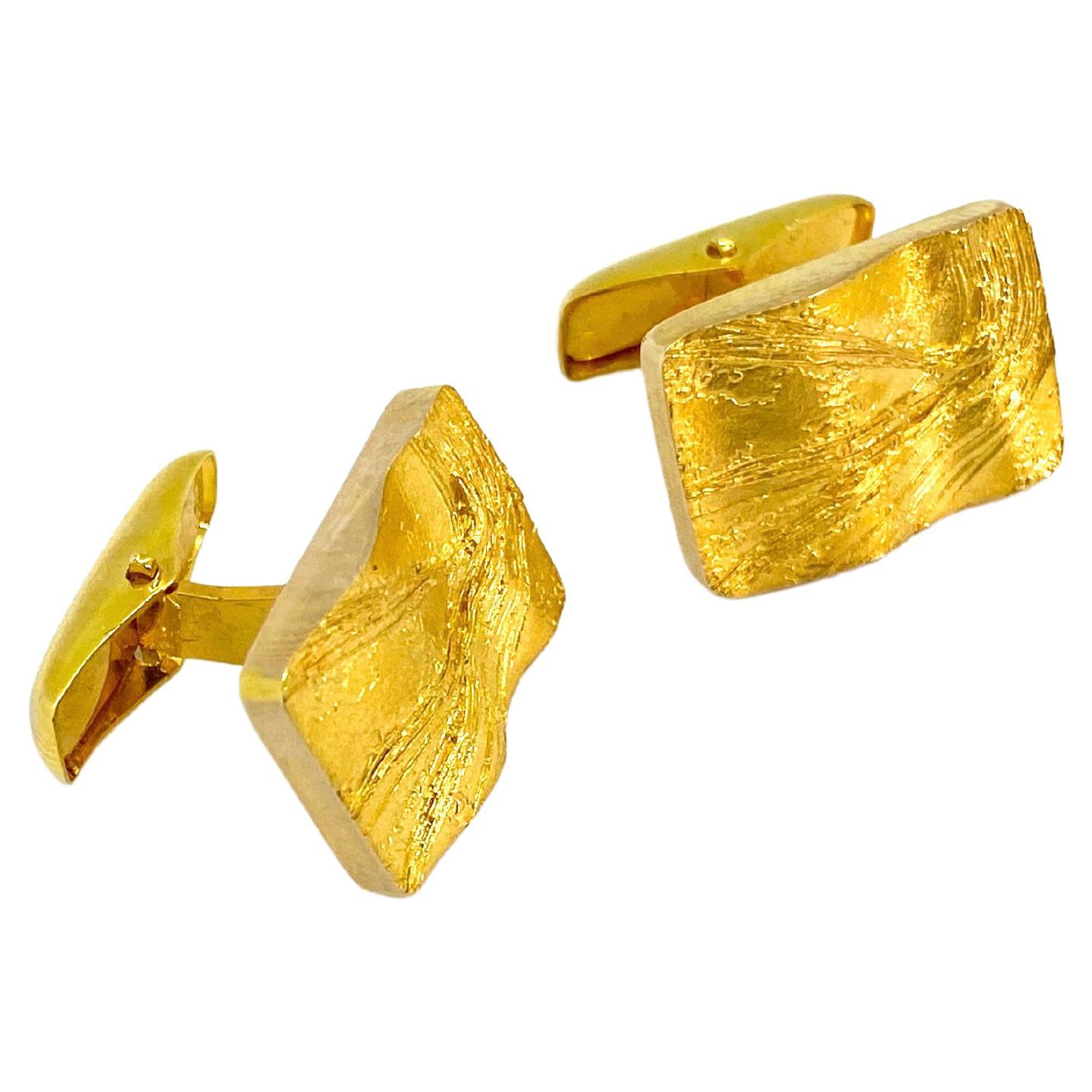 14 Karat Yellow Gold Modernist Cufflinks, Auran Kultaseppä Turku Finland