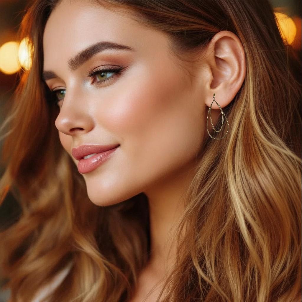 Women's 14 Karat Yellow Gold Modernist Dangle Long Hooped Earrings For Sale