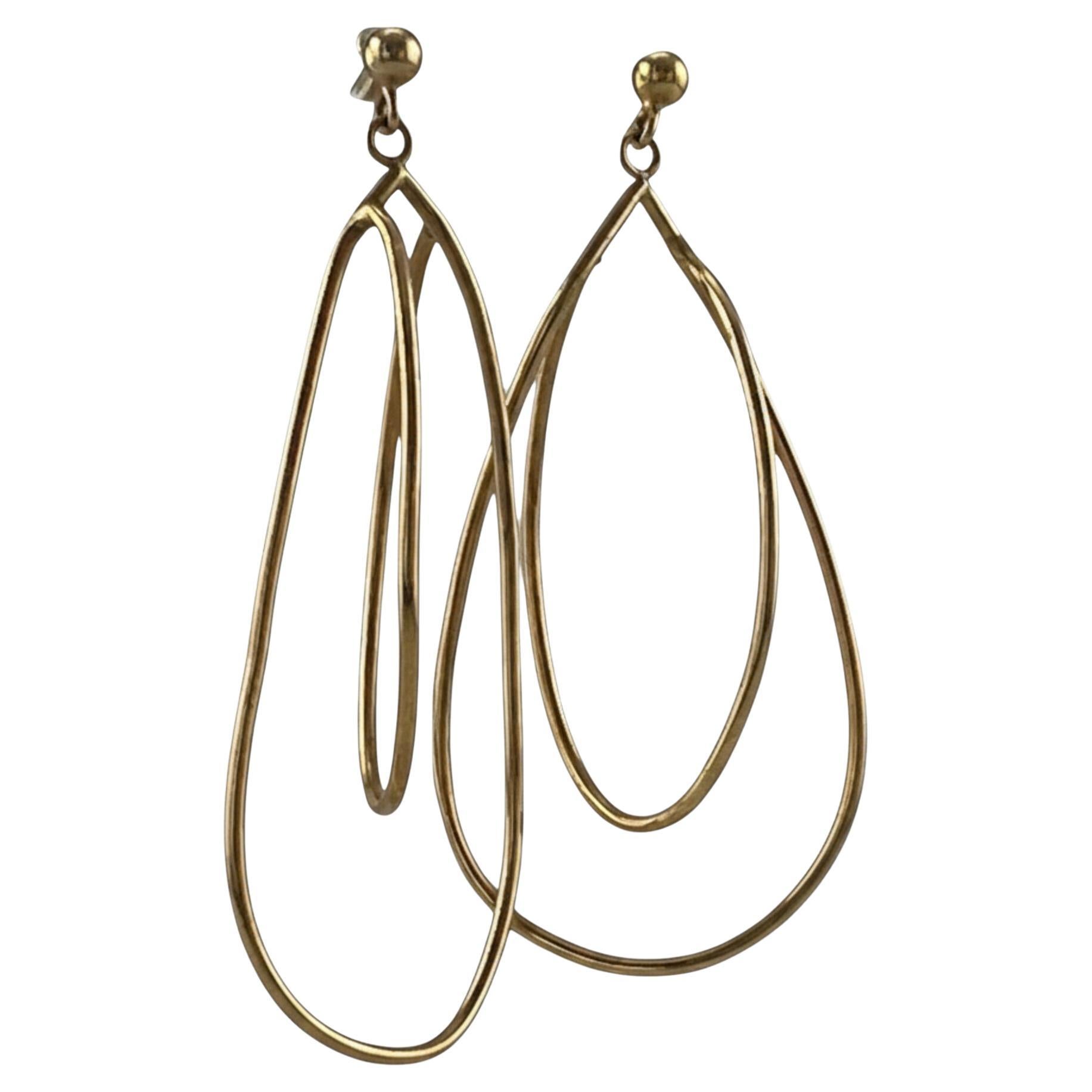 14 Karat Yellow Gold Modernist Dangle Long Hooped Earrings