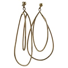 14 Karat Yellow Gold Modernist Dangle Long Hooped Earrings