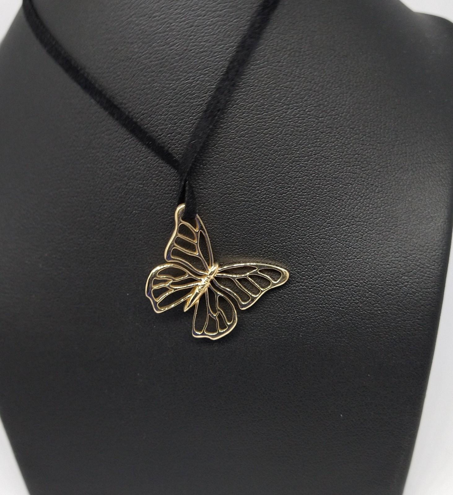 Collier pendentif papillon de papillon en or jaune 14 carats en vente 6