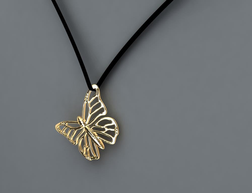 14 Karat Yellow Gold Monarch Butterfly Pendant Necklace In New Condition For Sale In New York, NY