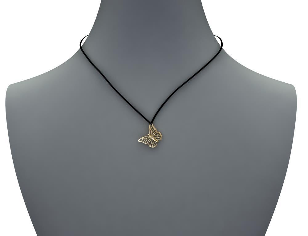 Women's 14 Karat Yellow Gold Monarch Butterfly Pendant Necklace For Sale