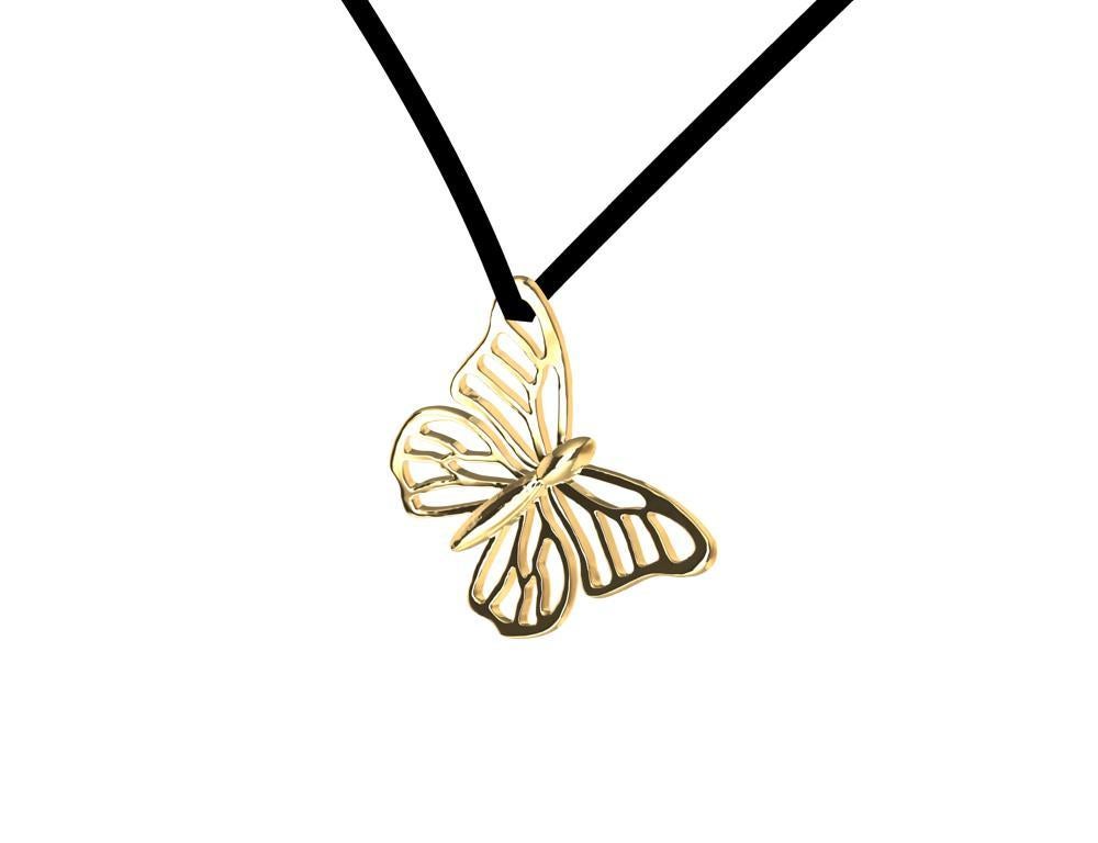 Collier pendentif papillon de papillon en or jaune 14 carats en vente 3
