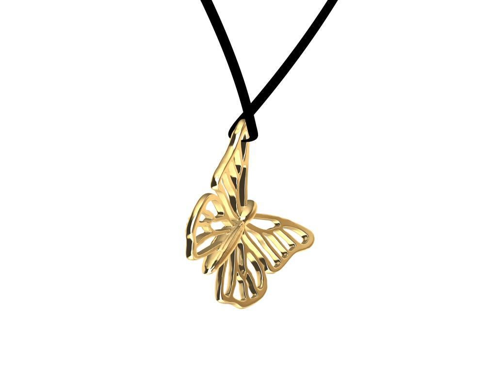 14 Karat Yellow Gold Monarch Butterfly Pendant Necklace For Sale 2